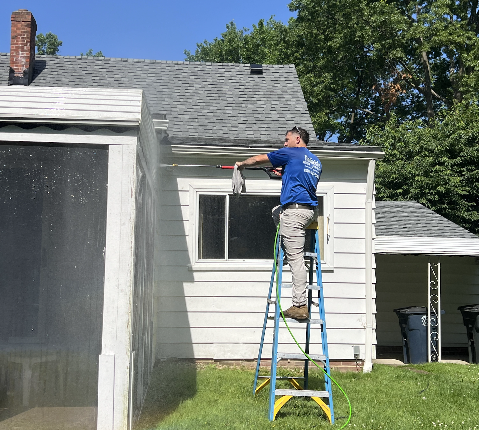Exterior surfaces cleaned by pressure washing